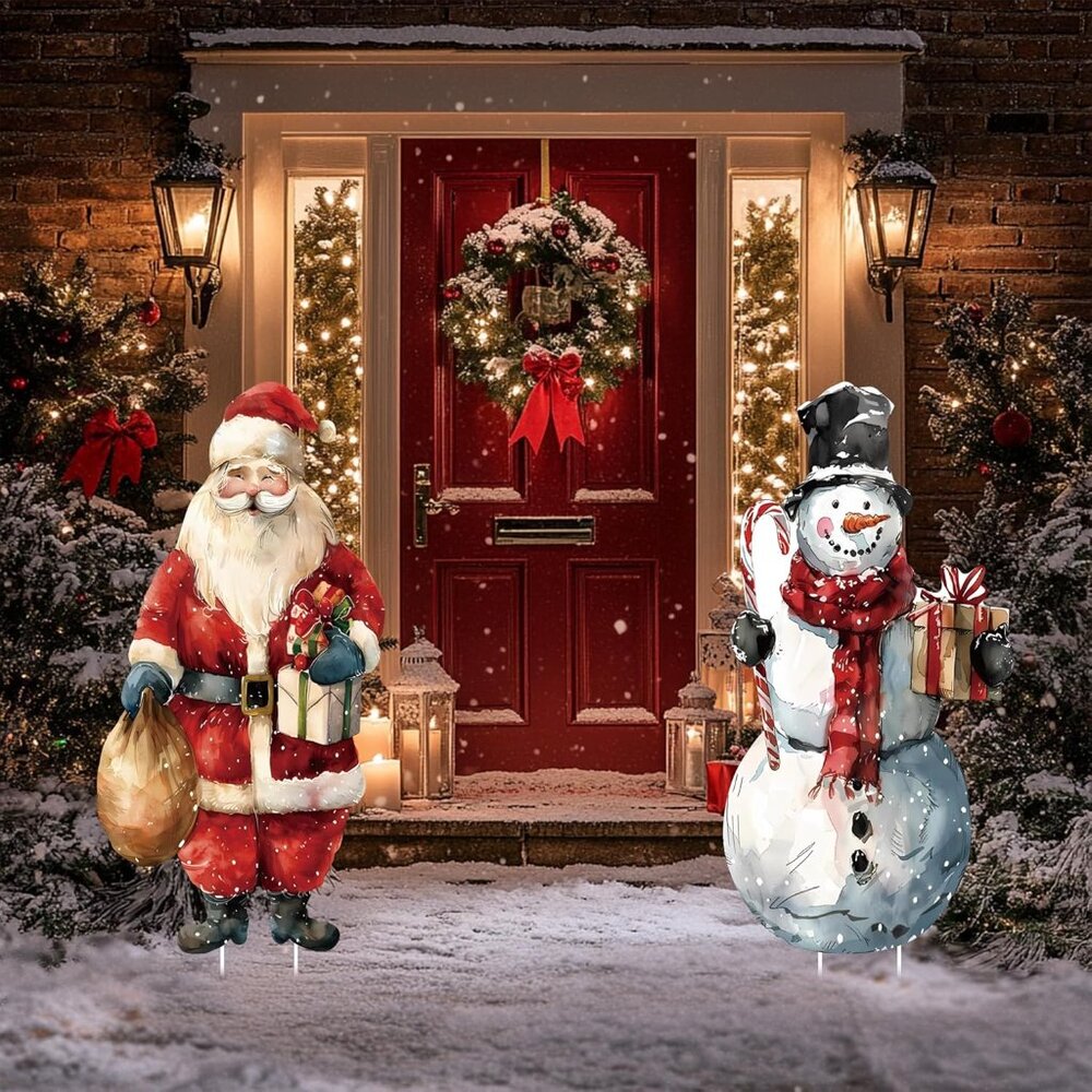 Christmas Decorations 2Pcs Large Santa Claus Snowman Yard Christmas Decor Corrug